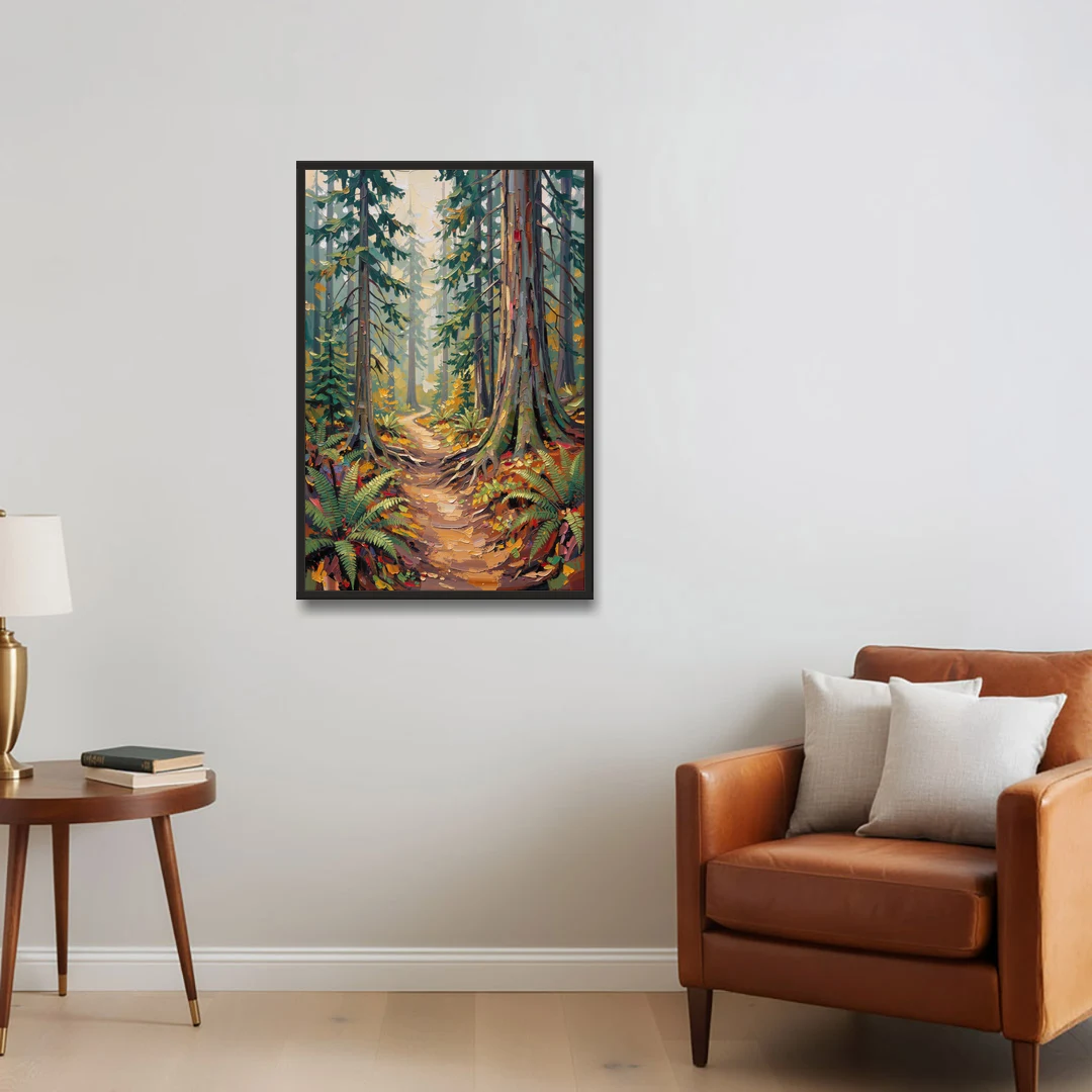 Portland Oregon Forests - Black Framed Canvas Wall Art - Sofa - 24x36