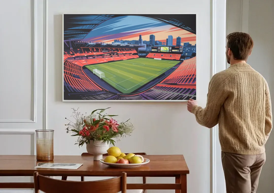 Portland Timbers Stadium View canvas wall art above a dining table
