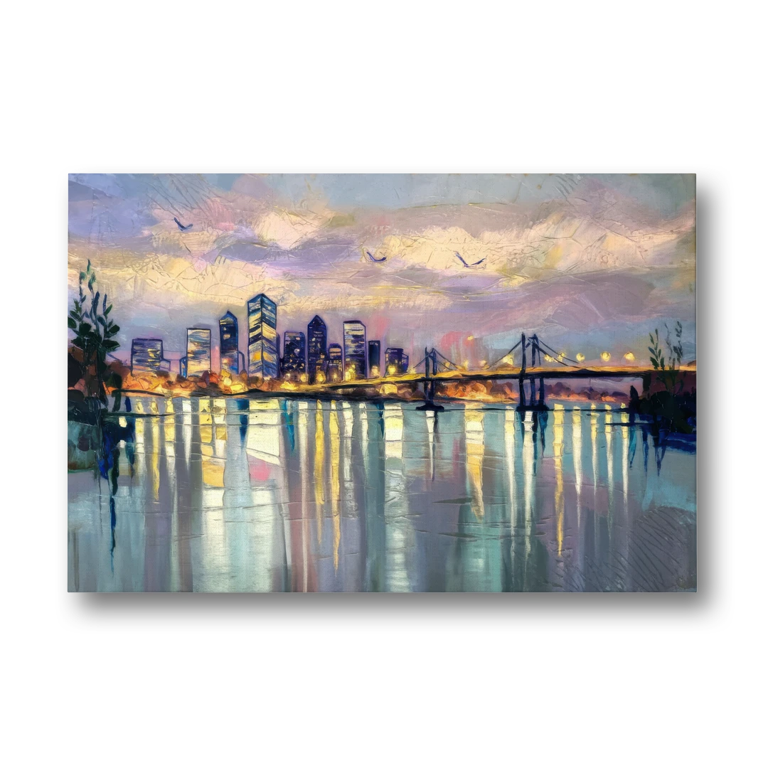 Portland Waterfront Reflection - Canvas Wall Art - Front