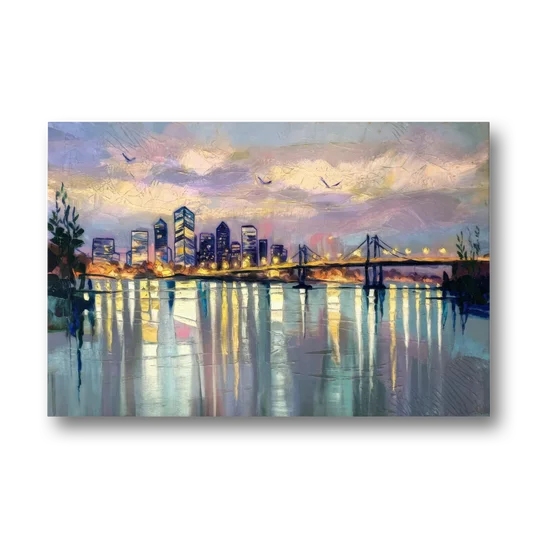 Portland Waterfront Reflection - Canvas Wall Art - Front