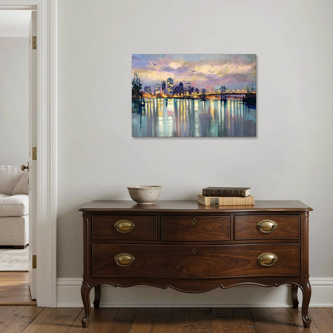 Portland Waterfront Reflection - Canvas Wall Art - Coffee Table - 36x24