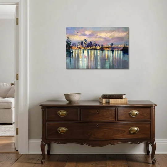 Portland Waterfront Reflection - Canvas Wall Art - Coffee Table - 36x24