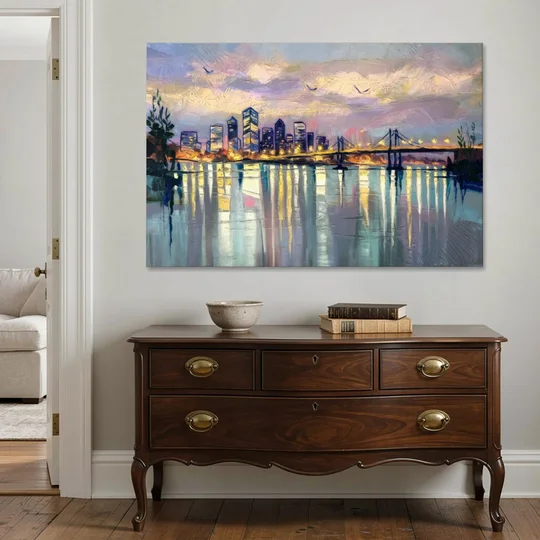 Portland Waterfront Reflection - Canvas Wall Art - Coffee Table - 60x40