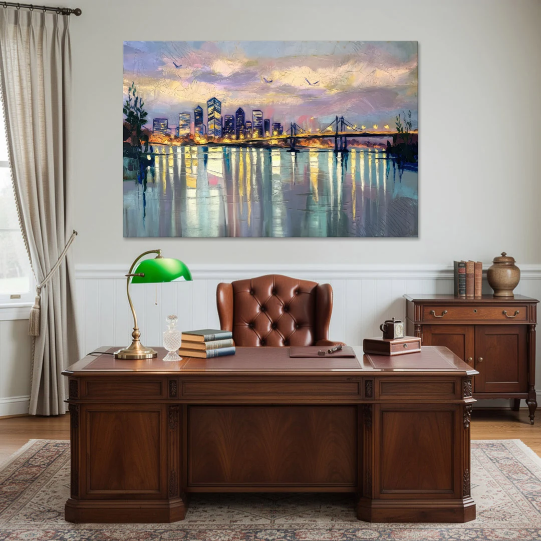 Portland Waterfront Reflection - Canvas Wall Art - Office - 60x40