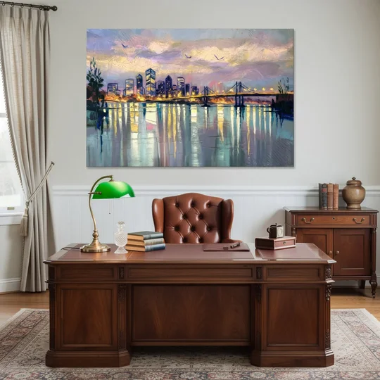 Portland Waterfront Reflection - Canvas Wall Art - Office - 60x40