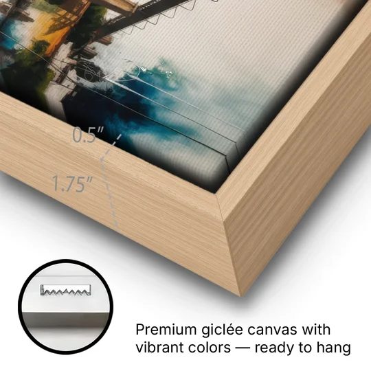 Porto Bridge Panorama - Oak Framed Canvas Wall Art - Gallery Wrap Corner