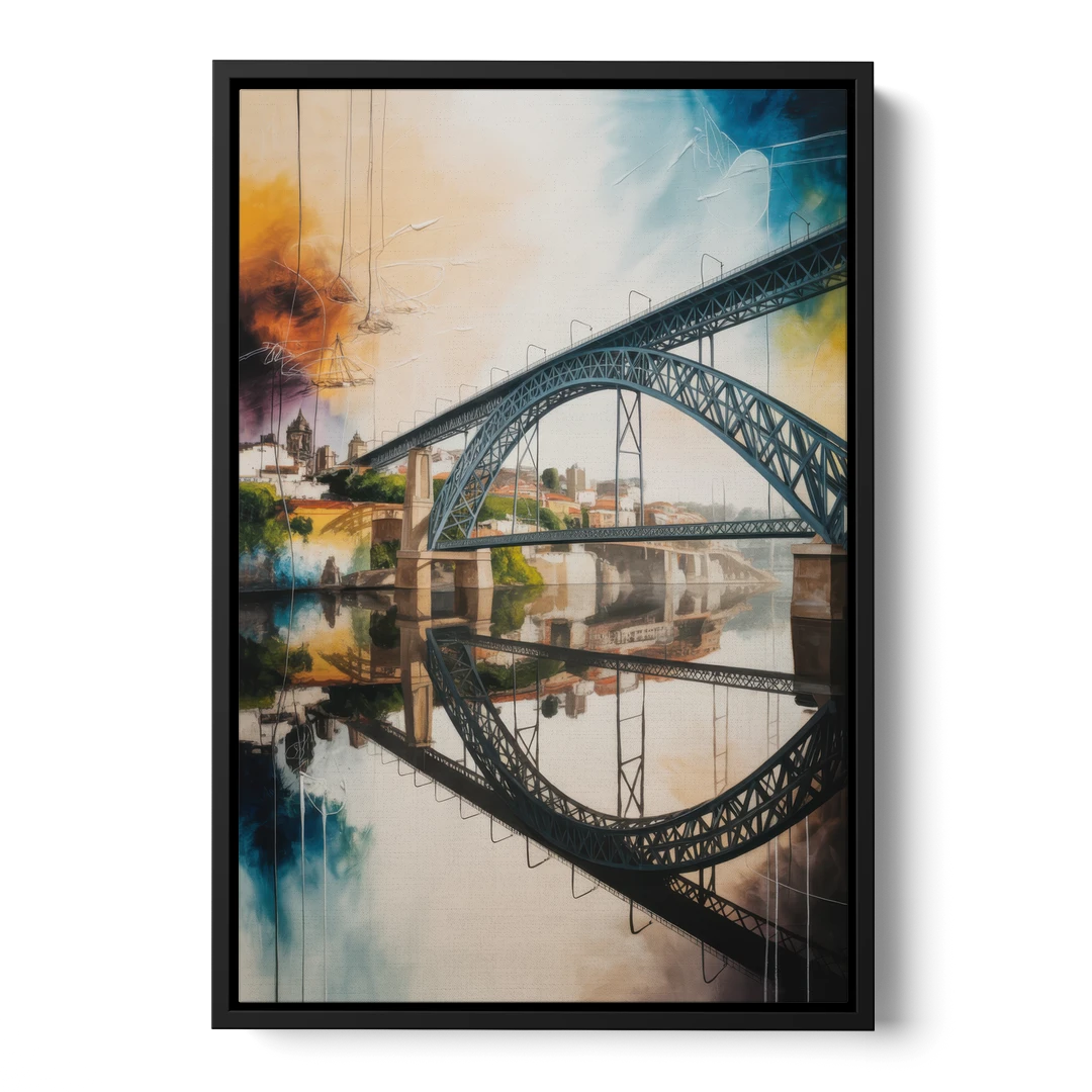Porto Bridge Panorama - Black Framed Canvas Wall Art - Front