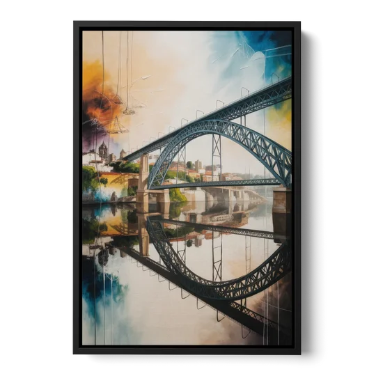 Porto Bridge Panorama - Black Framed Canvas Wall Art - Front