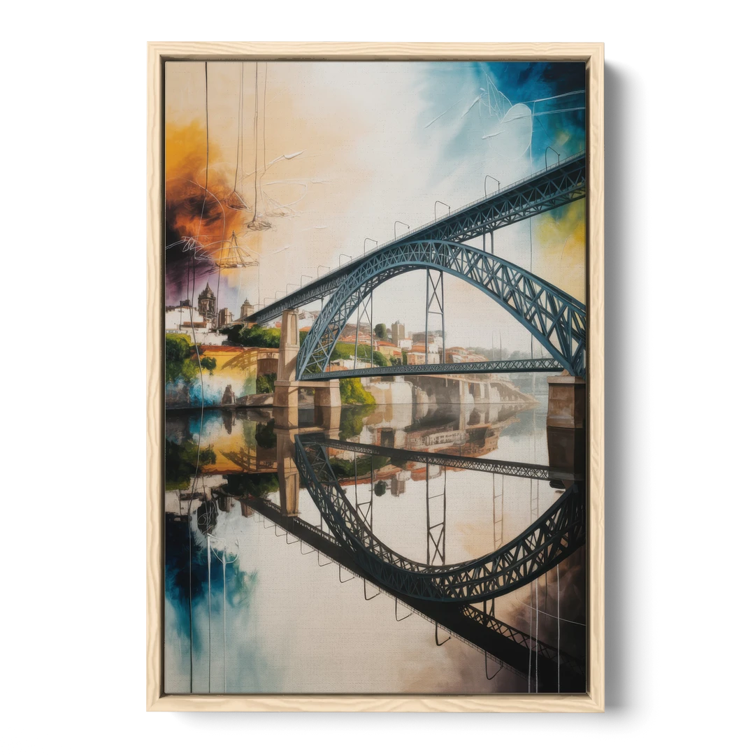 Porto Bridge Panorama - Oak Framed Canvas Wall Art - Front