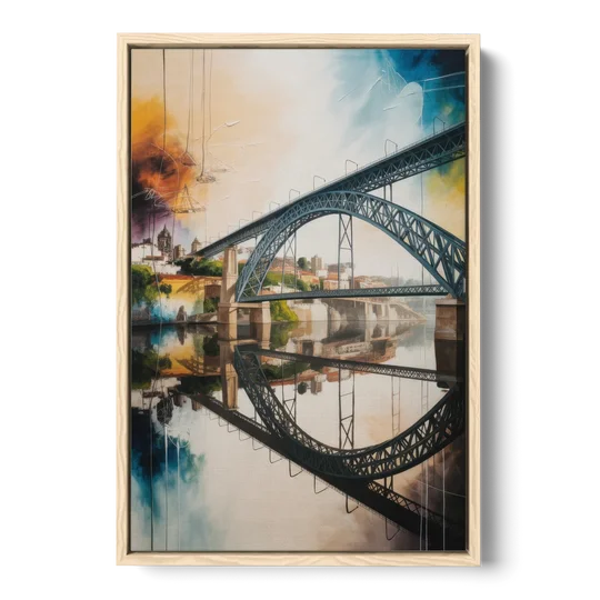 Porto Bridge Panorama - Oak Framed Canvas Wall Art - Front