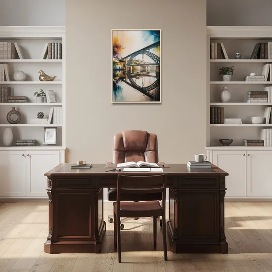 Porto Bridge Panorama - Oak Framed Canvas Wall Art - Office - 24x36