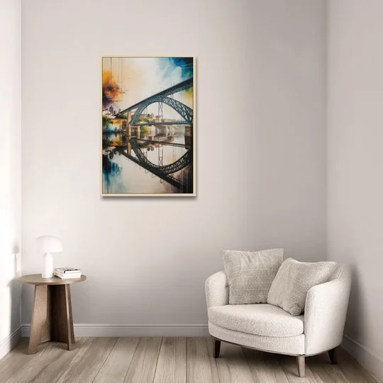 Porto Bridge Panorama - Oak Framed Canvas Wall Art - Sofa - 24x36