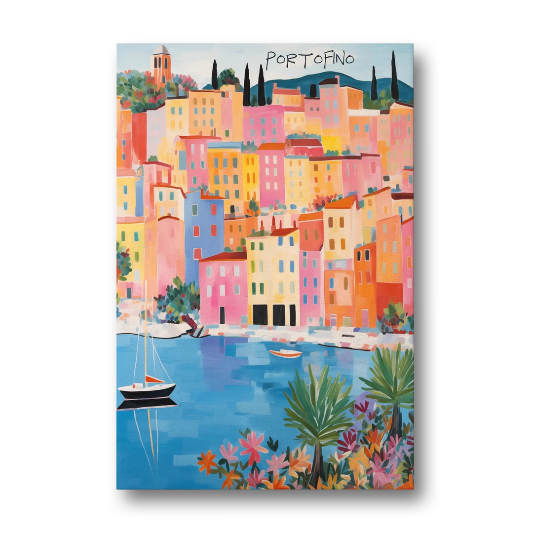 Portofino Art of Pastel Harbor Houses - Canvas Wall Art - Front