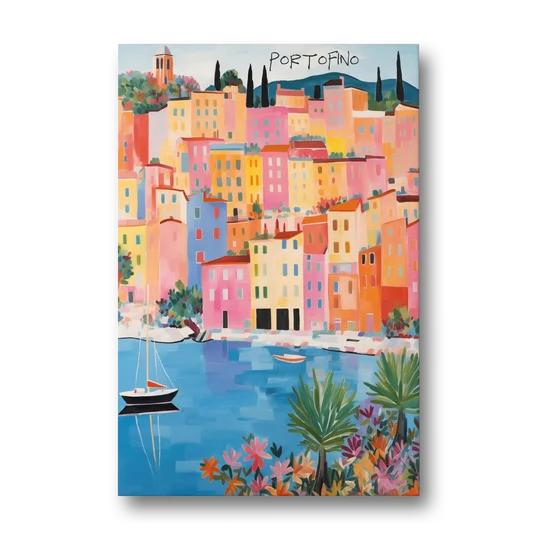 Portofino Art of Pastel Harbor Houses - Canvas Wall Art - Front