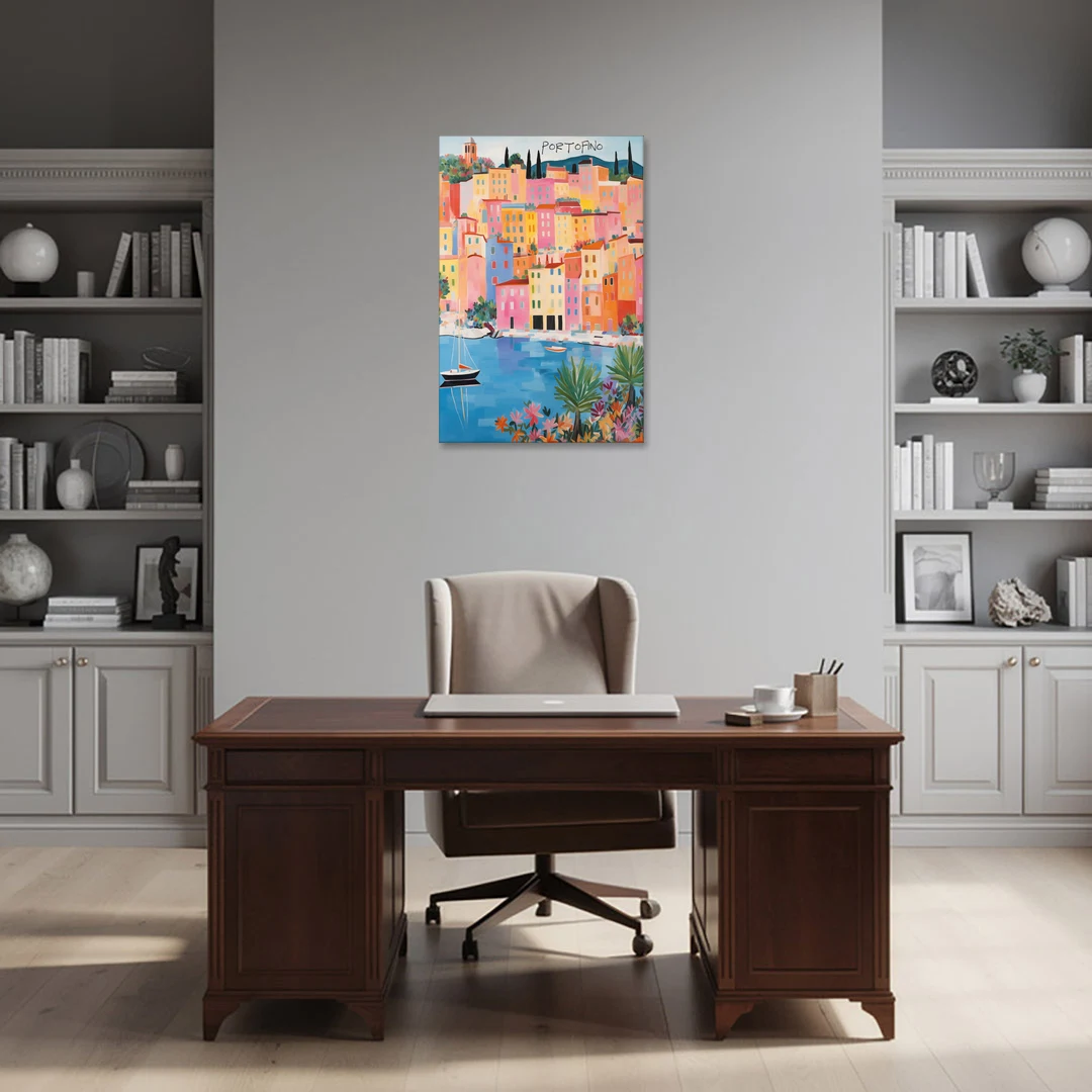 Portofino Art of Pastel Harbor Houses - Canvas Wall Art - Office - 24x36
