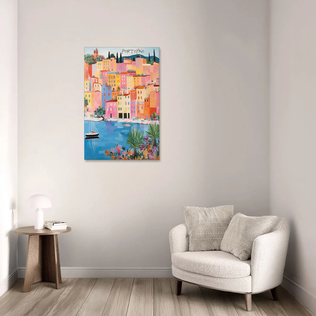 Portofino Art of Pastel Harbor Houses - Canvas Wall Art - Sofa - 24x36