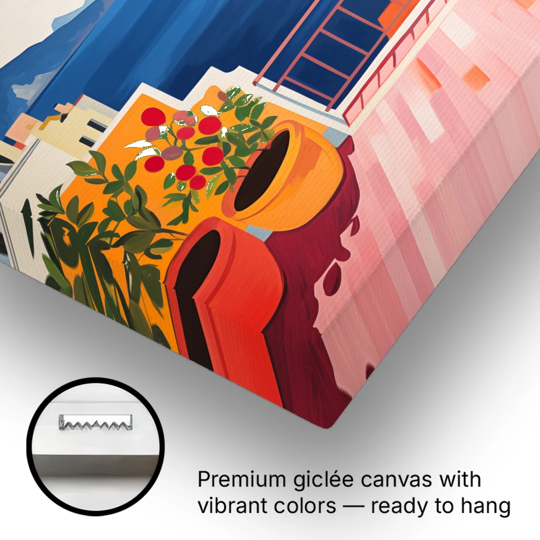 Positano Art of a Sunny Terrace - Canvas Wall Art - Gallery Wrap Corner