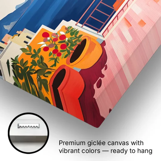 Positano Art of a Sunny Terrace - Canvas Wall Art - Gallery Wrap Corner