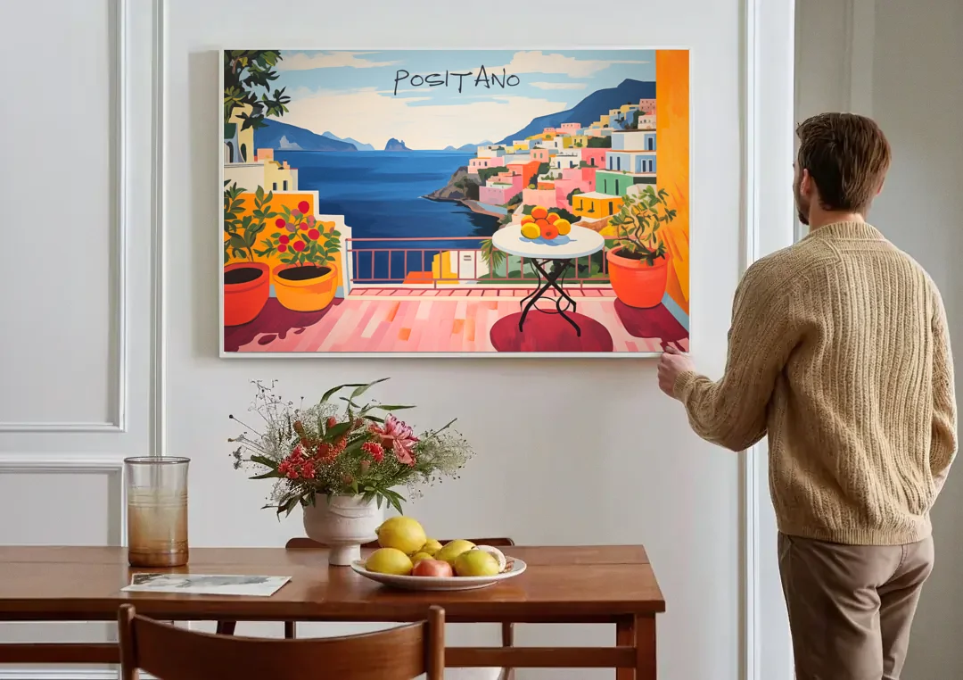 Positano Art of a Sunny Terrace canvas wall art above a dining table