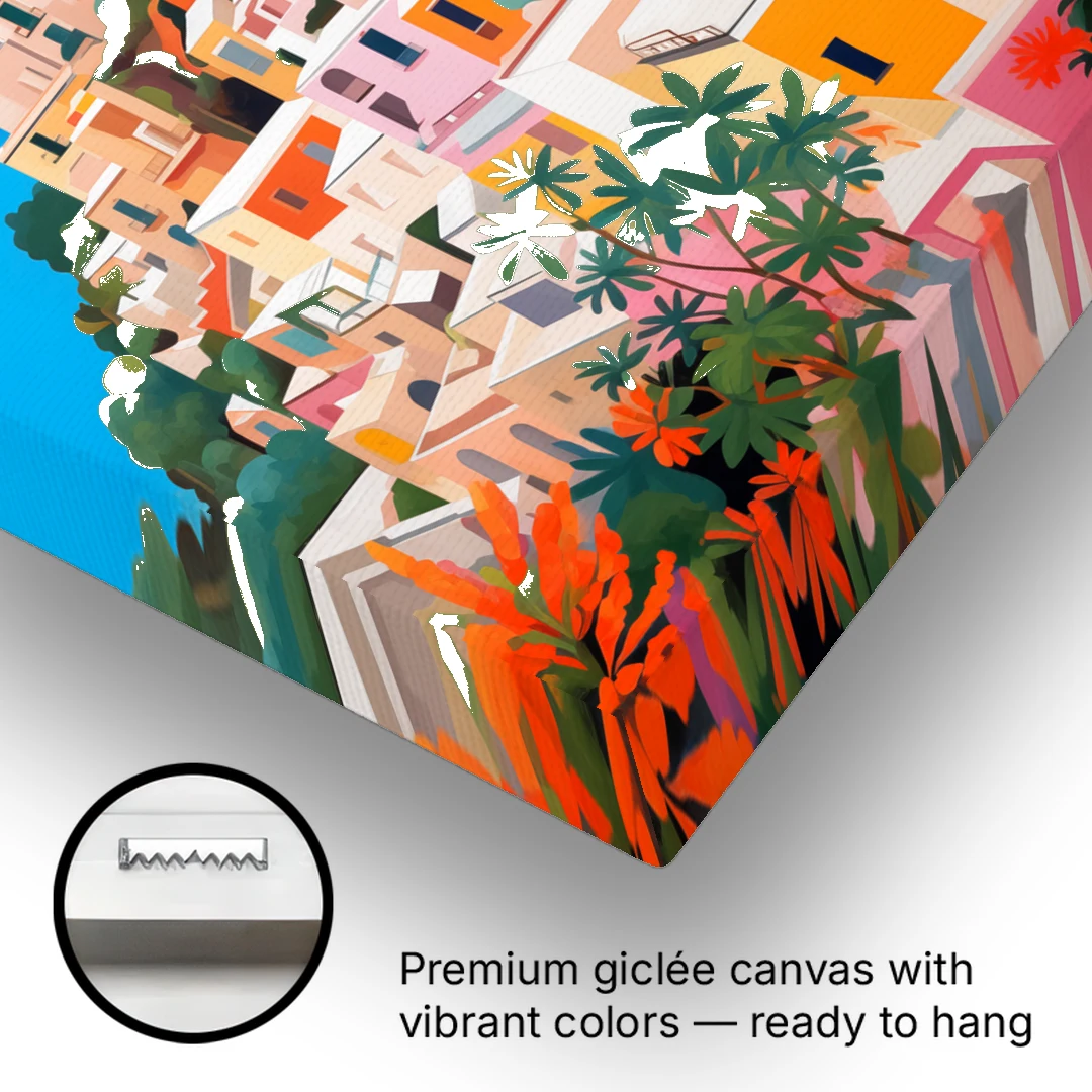 Positano Painting of Cliffside Houses - Canvas Wall Art - Gallery Wrap Corner