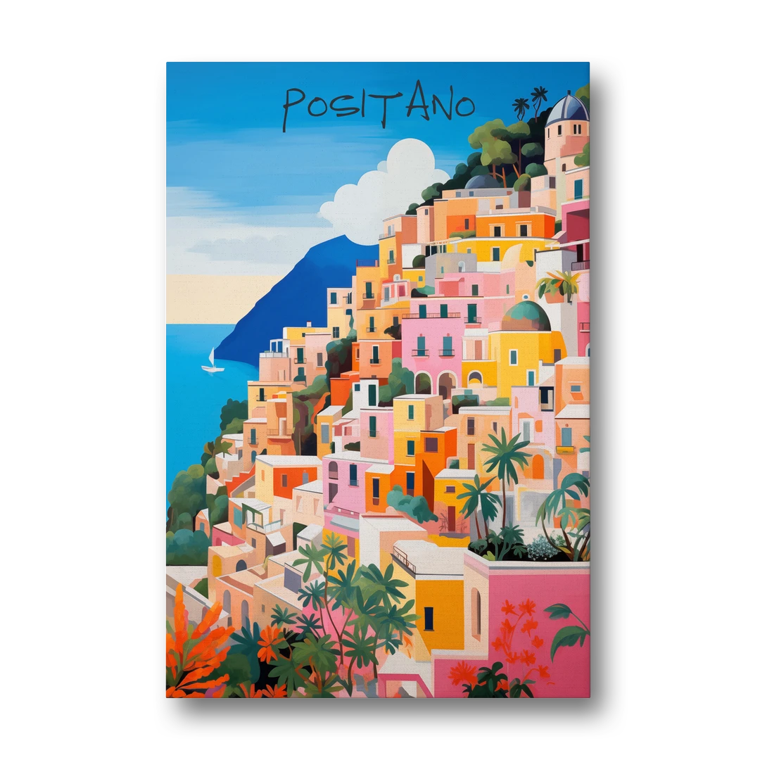Positano Painting of Cliffside Houses - Canvas Wall Art - Front