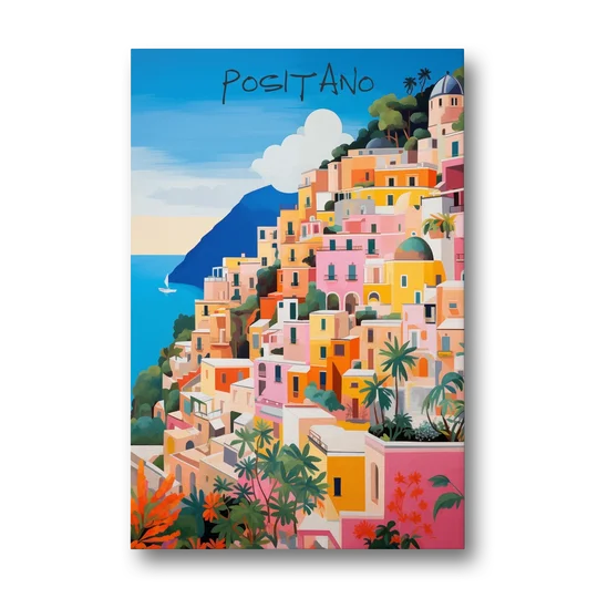 Positano Painting of Cliffside Houses - Canvas Wall Art - Front