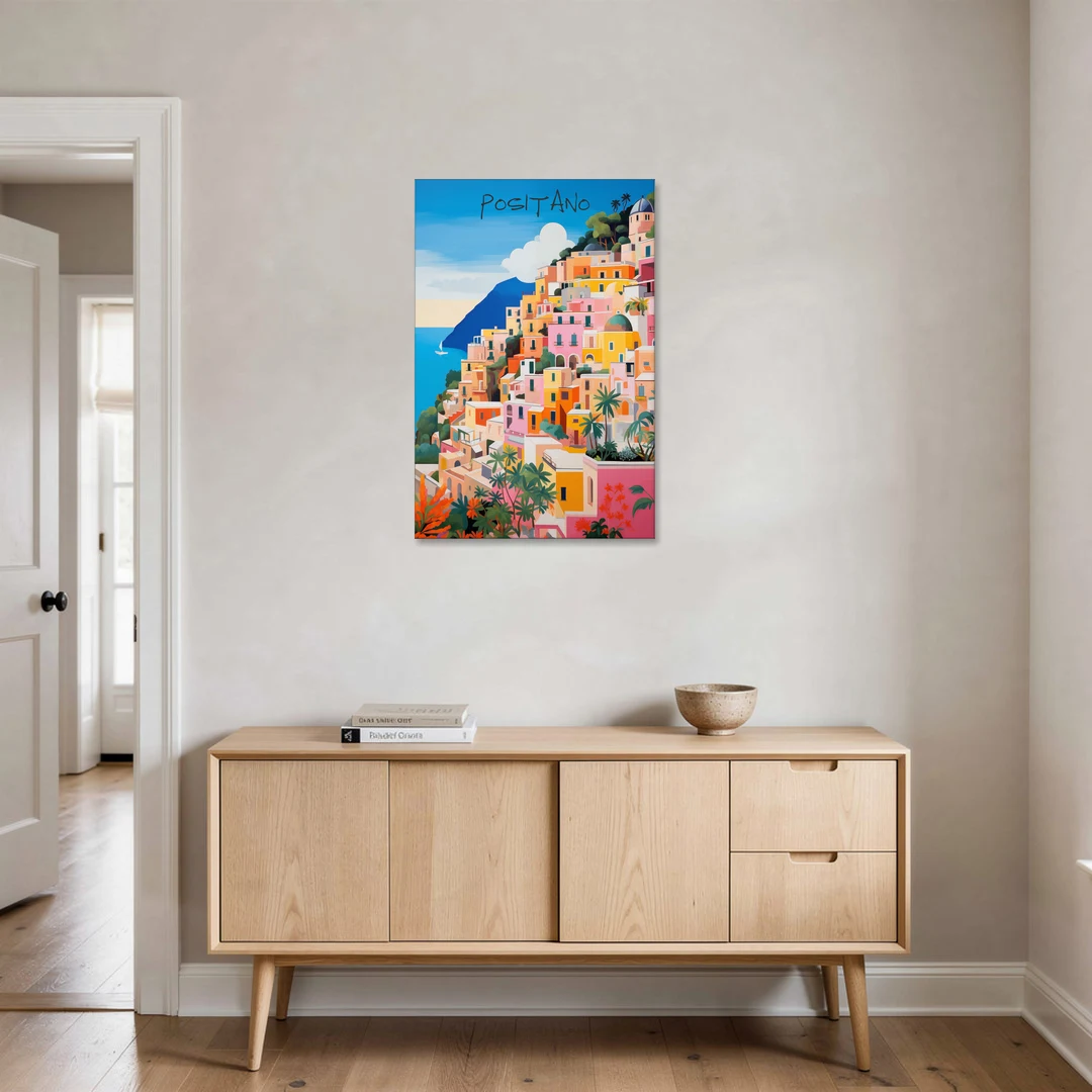 Positano Painting of Cliffside Houses - Canvas Wall Art - Coffee Table - 24x36
