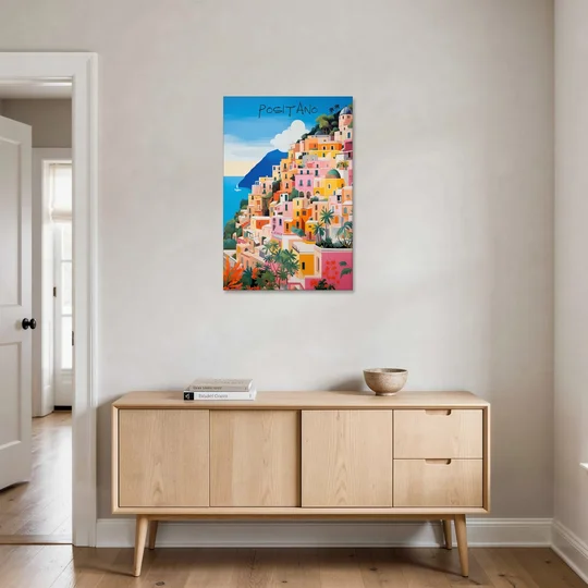 Positano Painting of Cliffside Houses - Canvas Wall Art - Coffee Table - 24x36