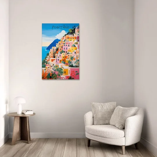 Positano Painting of Cliffside Houses - Canvas Wall Art - Sofa - 24x36