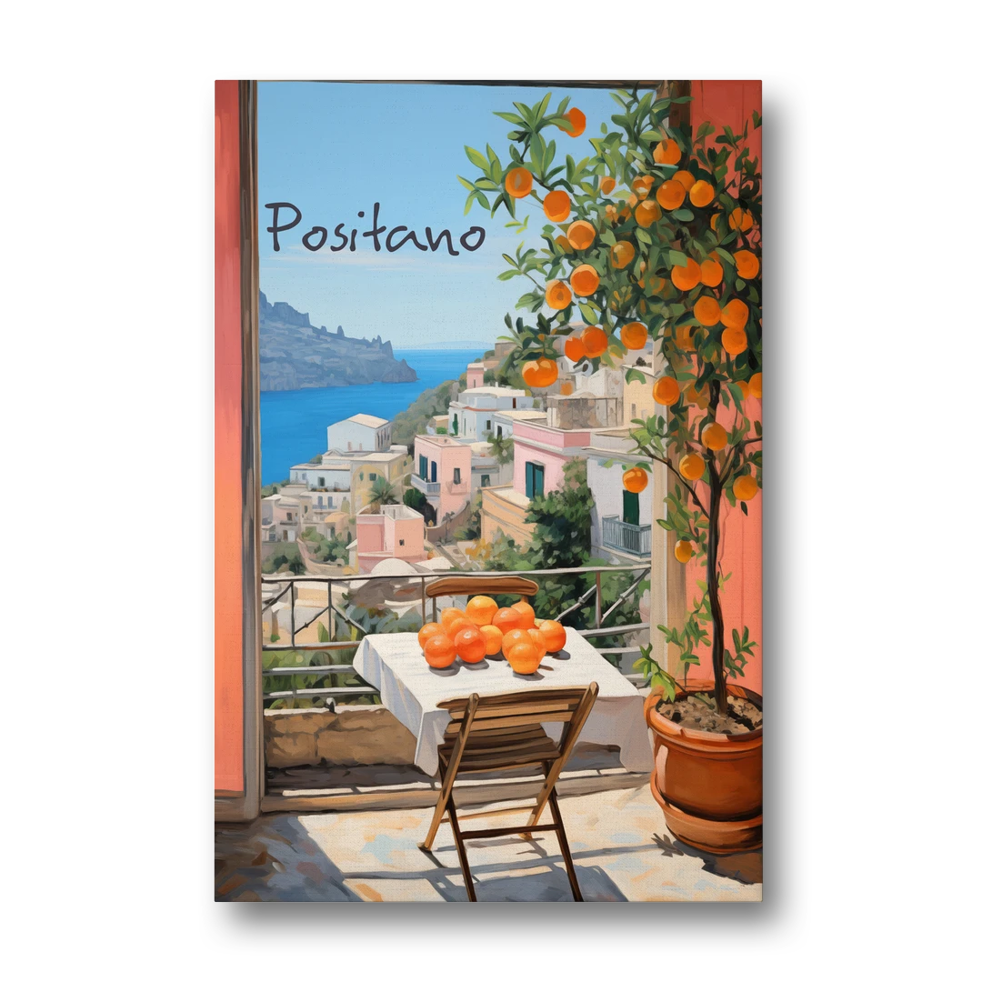 Positano Wall Art with an Orange Tree - Canvas Wall Art - Front