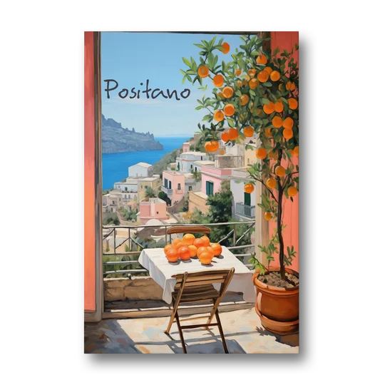 Positano Wall Art with an Orange Tree - Canvas Wall Art - Front