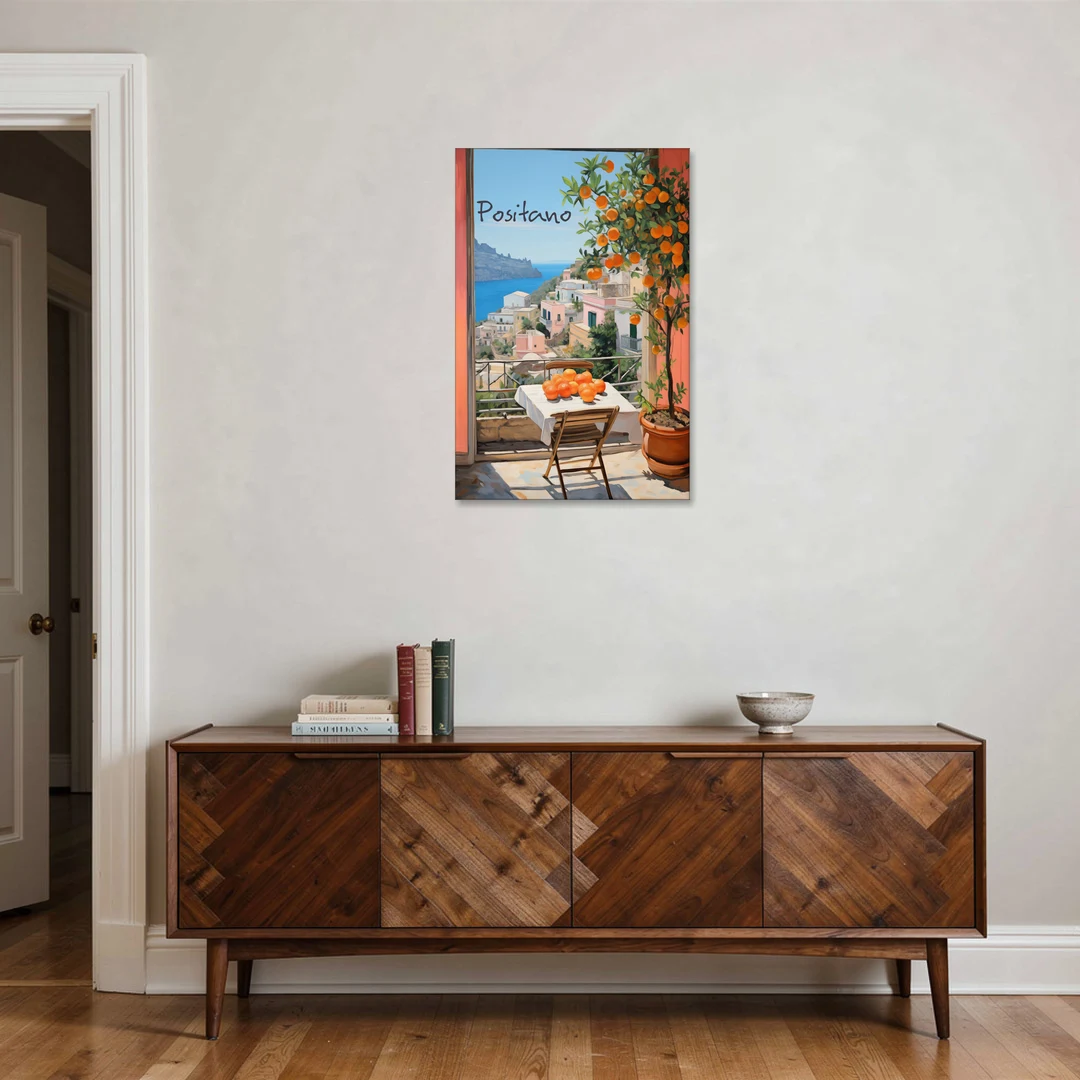 Positano Wall Art with an Orange Tree - Canvas Wall Art - Coffee Table - 24x36