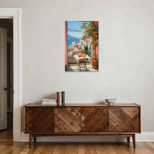 Positano Wall Art with an Orange Tree - Canvas Wall Art - Coffee Table - 24x36