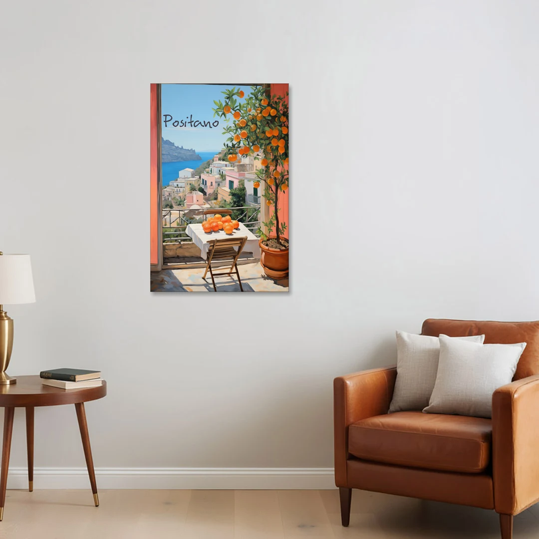 Positano Wall Art with an Orange Tree - Canvas Wall Art - Sofa - 24x36