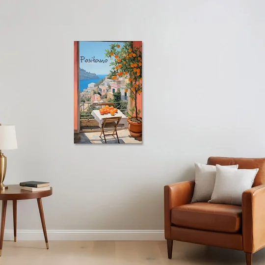 Positano Wall Art with an Orange Tree - Canvas Wall Art - Sofa - 24x36