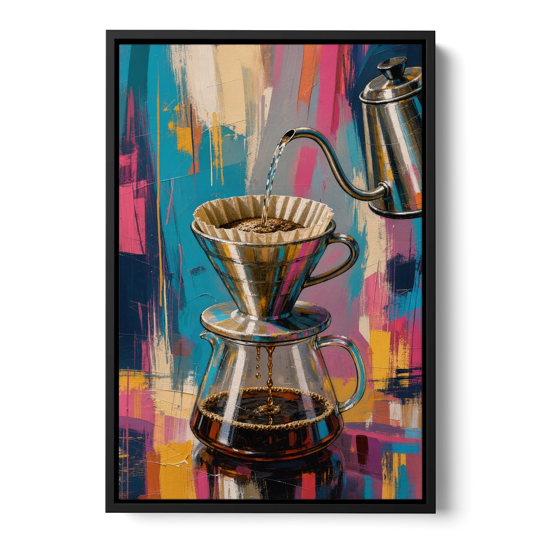 Pour-Over Coffee Ritual - Black Framed Canvas Wall Art - Front