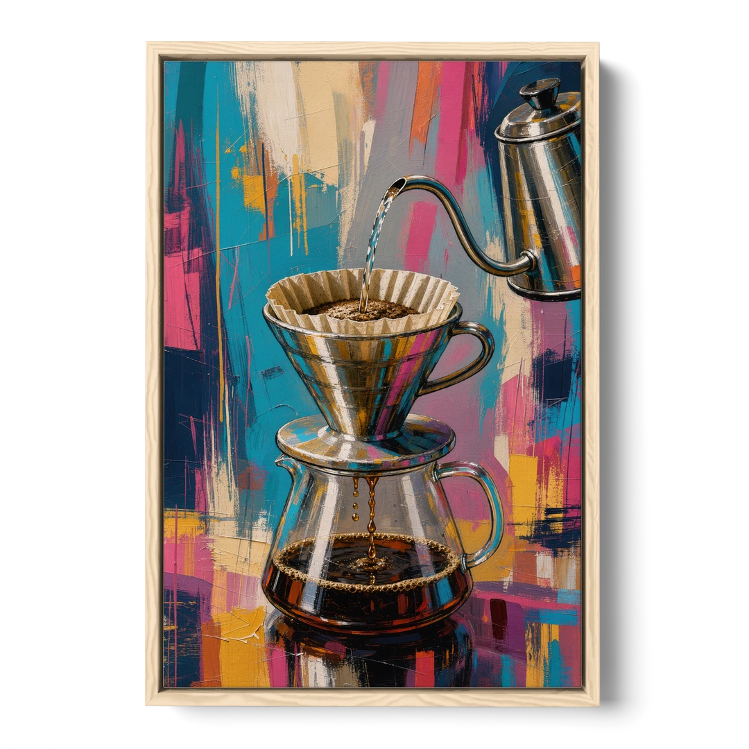 Pour-Over Coffee Ritual - Oak Framed Canvas Wall Art - Front