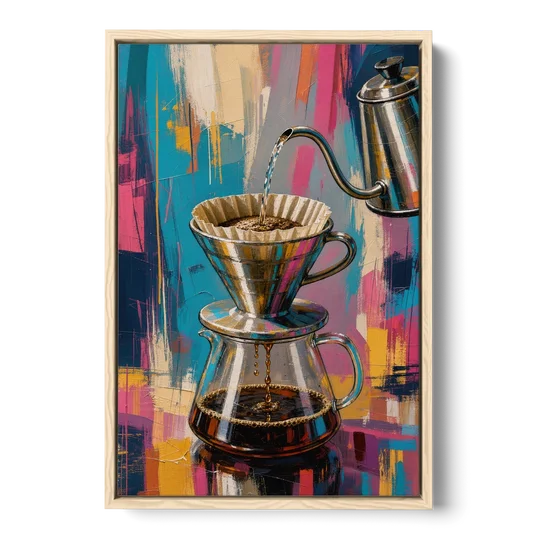 Pour-Over Coffee Ritual - Oak Framed Canvas Wall Art - Front