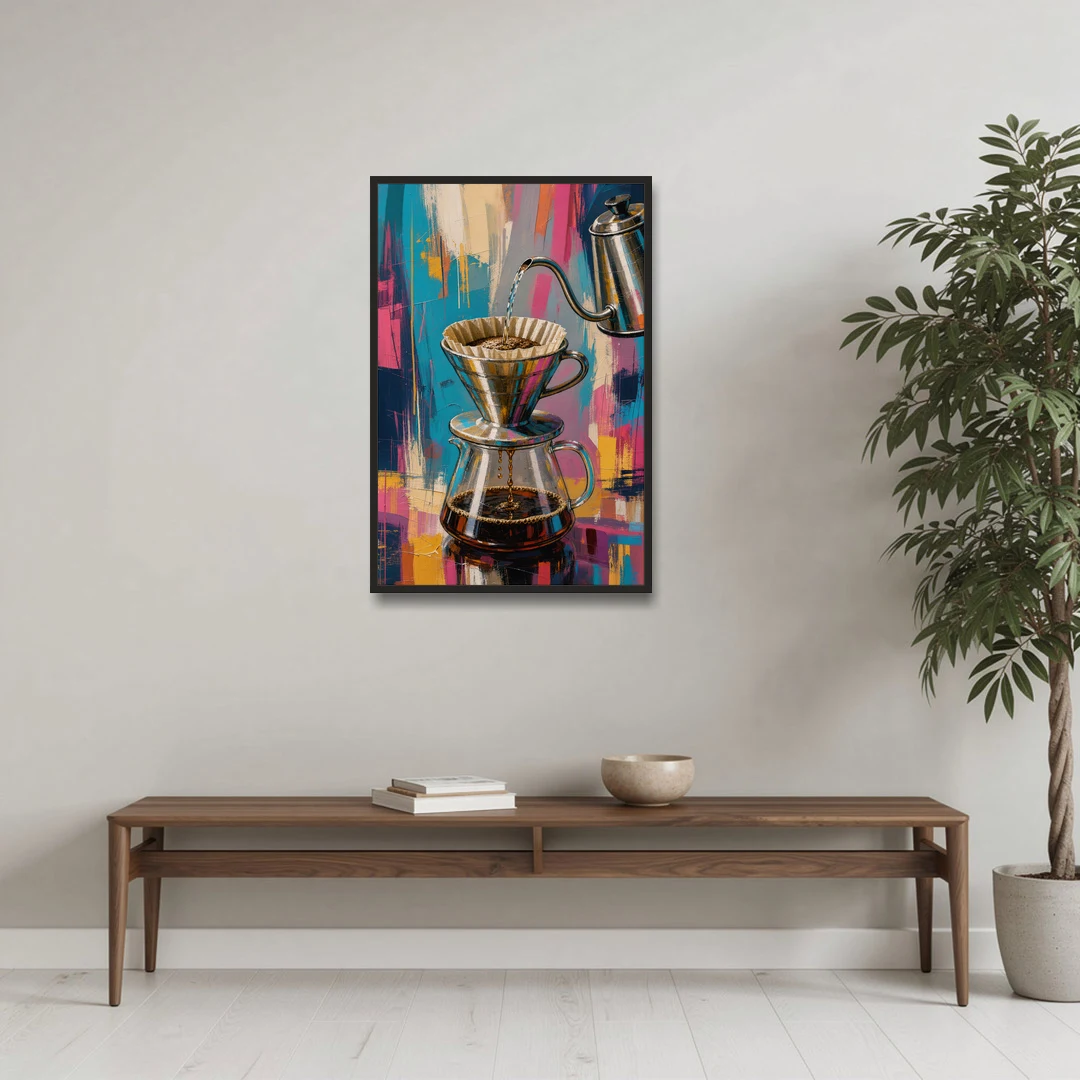 Pour-Over Coffee Ritual - Black Framed Canvas Wall Art - Coffee Table - 24x36