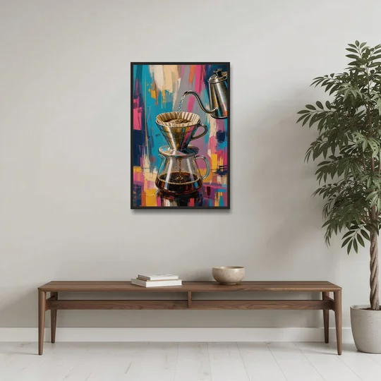Pour-Over Coffee Ritual - Black Framed Canvas Wall Art - Coffee Table - 24x36