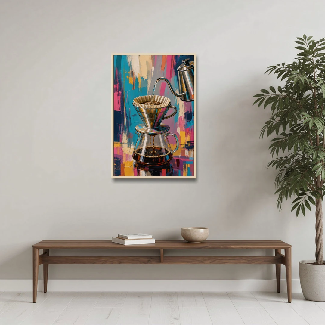 Pour-Over Coffee Ritual - Oak Framed Canvas Wall Art - Coffee Table - 24x36