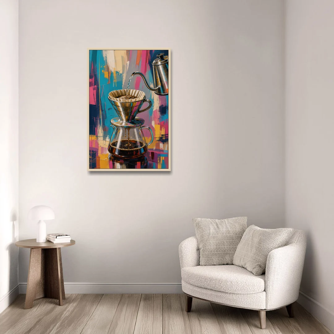 Pour-Over Coffee Ritual - Oak Framed Canvas Wall Art - Sofa - 24x36