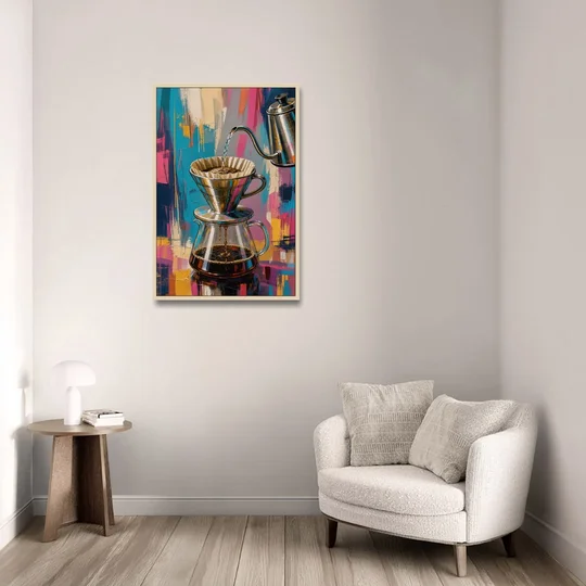 Pour-Over Coffee Ritual - Oak Framed Canvas Wall Art - Sofa - 24x36
