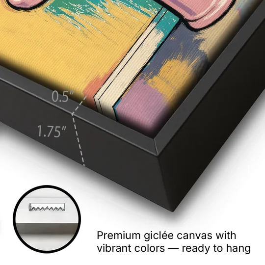 Powder Room Decor with a Pink Pedestal Sink - Black Framed Canvas Wall Art - Gallery Wrap Corner