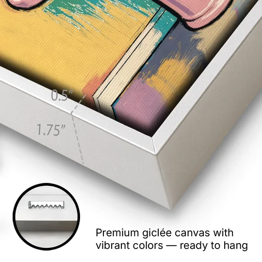 Powder Room Decor with a Pink Pedestal Sink - White Framed Canvas Wall Art - Gallery Wrap Corner