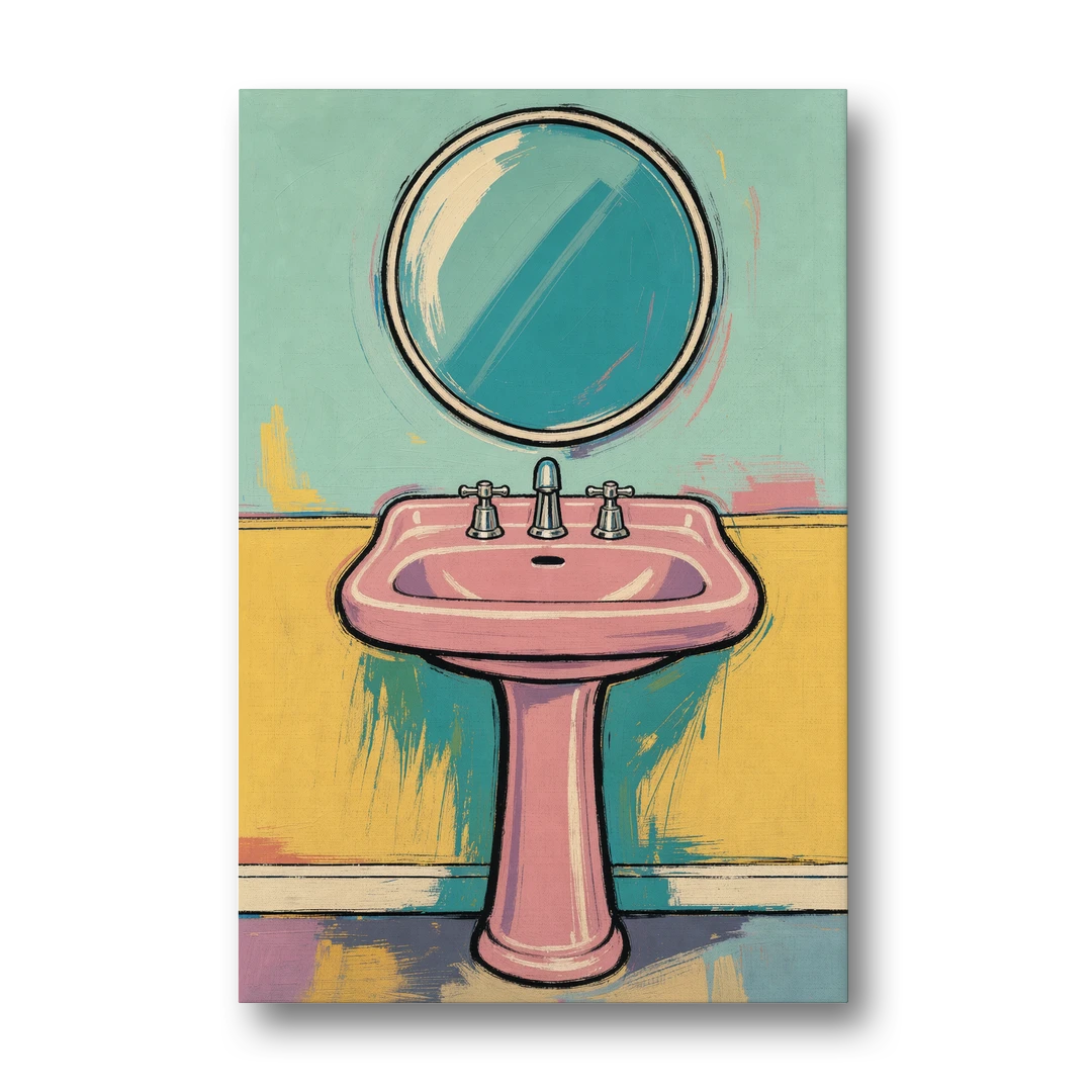 Powder Room Decor with a Pink Pedestal Sink - Canvas Wall Art - Front