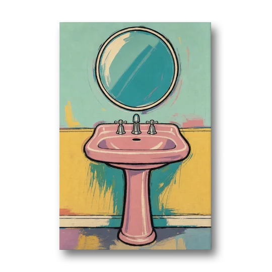 Powder Room Decor with a Pink Pedestal Sink - Canvas Wall Art - Front