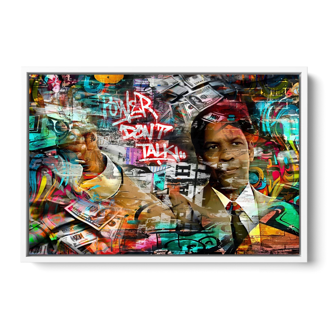 Power Don't Talk - White Framed Canvas Wall Art - Front