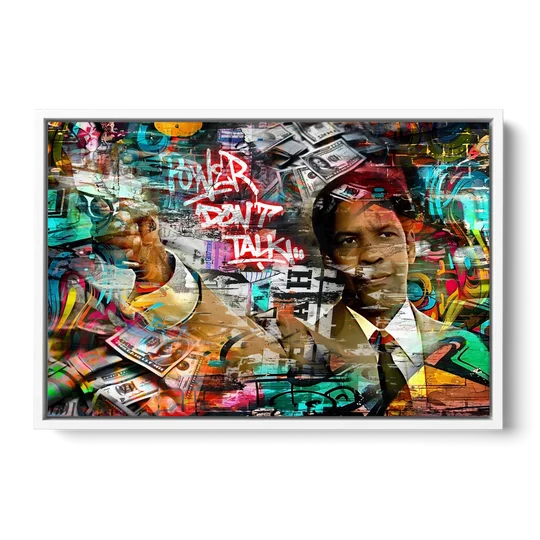 Power Don't Talk - White Framed Canvas Wall Art - Front