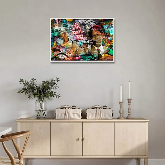 Power Don't Talk - White Framed Canvas Wall Art - Coffee Table - 36x24